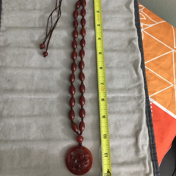 Carved Dragon Asian Natural Carnelian Necklace - Picture 11 of 12